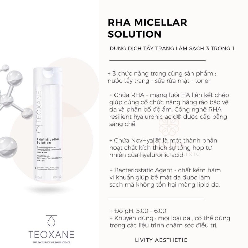 Tẩy trang làm dịu 3 trong 1 Teoxane RHA Micellar Solution ( hàng công ty có tem phụ )