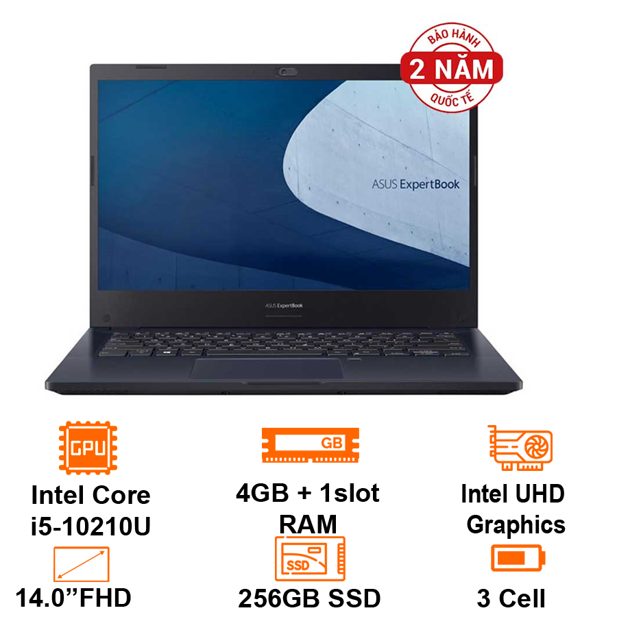 Laptop Asus expertbook p2451fa-ek2364t Intel Core i5-10210u/4GB + 1slot/256GB SSD PCIe + 2.5/14 FHD/FP/WF6/bag + Mouse/Win10SL/black/2y-warranty 24 month-genuine goods safety Mart official