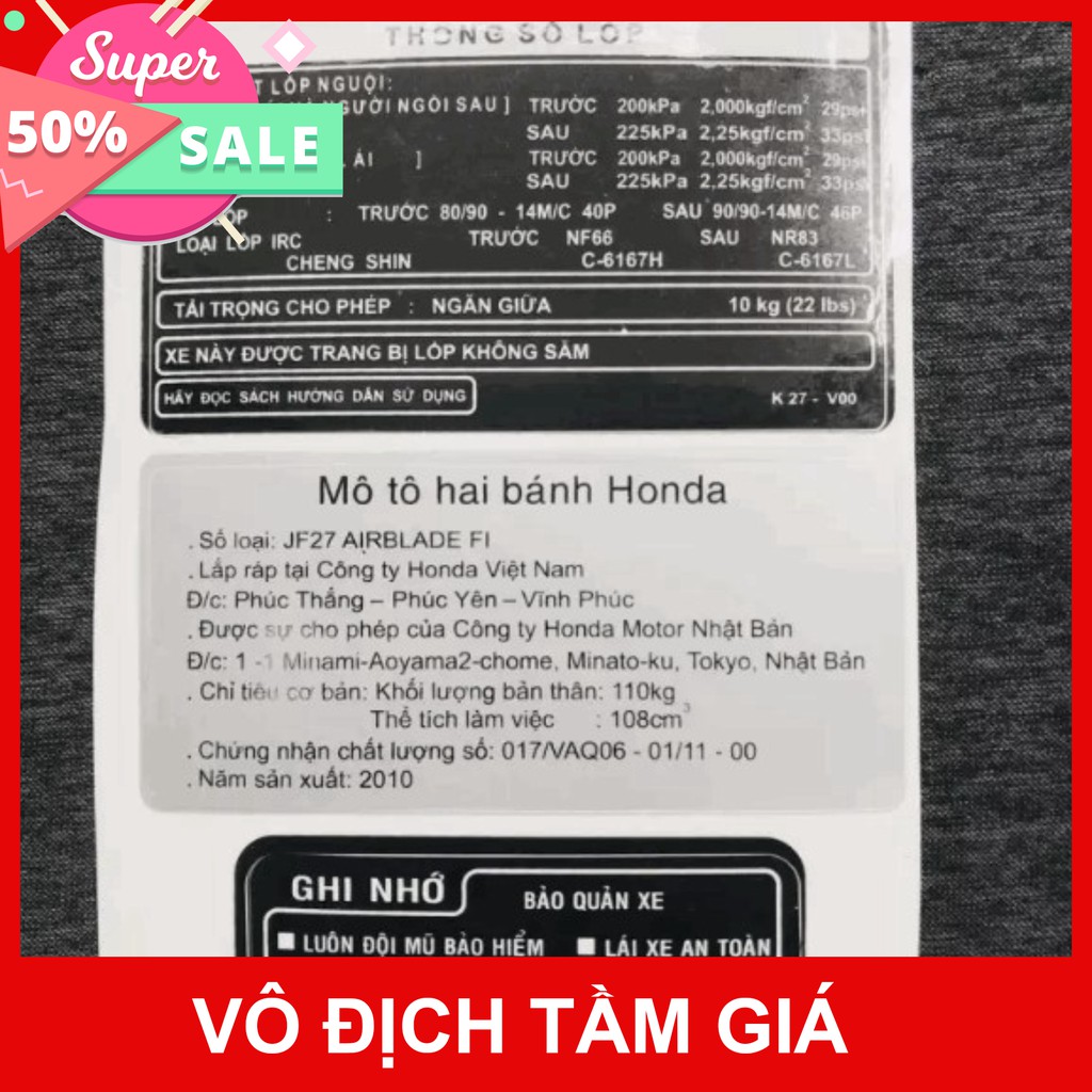 Tem dán xe máy đầy đủ thông số ab airblade việt nam