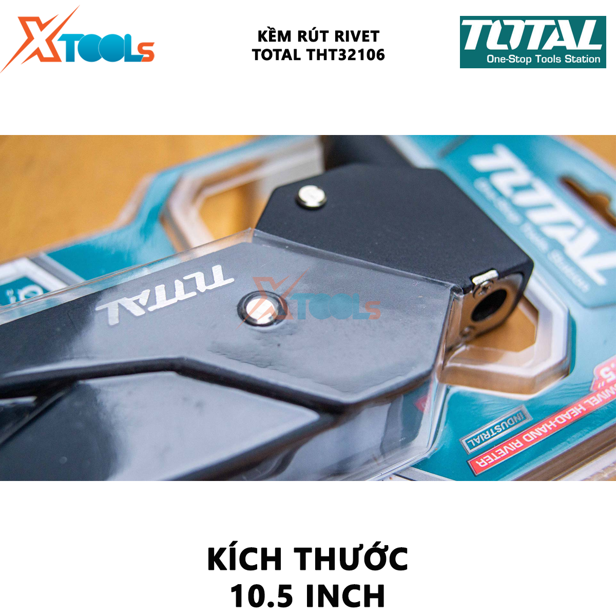 Kìm rút đinh tán TOTAL THT32106 | kềm rút rivet Kích thước 10.5 inch | Kích thước mũi rút 2.4mm, 3.2mm, 4mm, 4.8mm | Chất liệu thép+nhôm