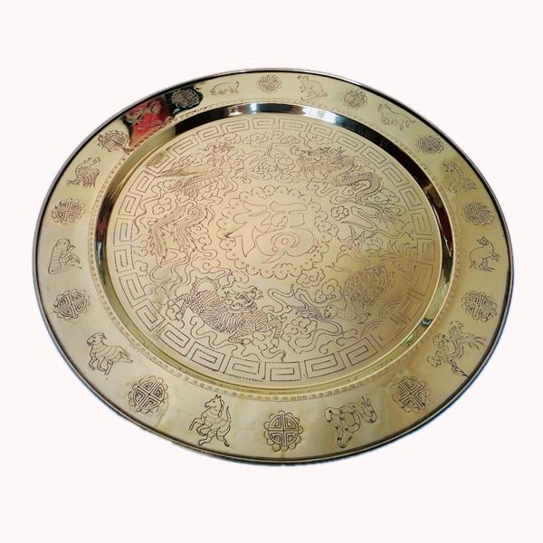 mâm chạm tứ linh 53cm chất liệu đồng