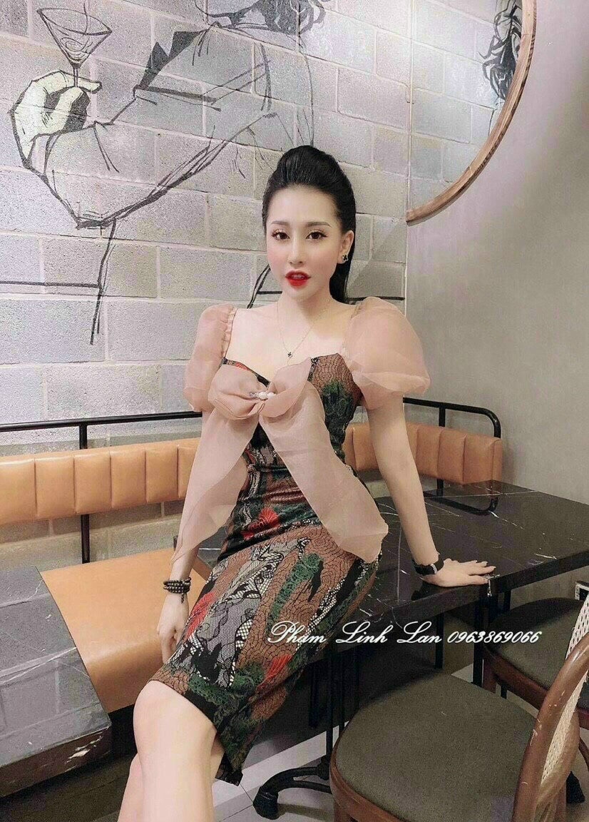 [HCM]Đầm họa tiết phối voan ( có mút ngực)