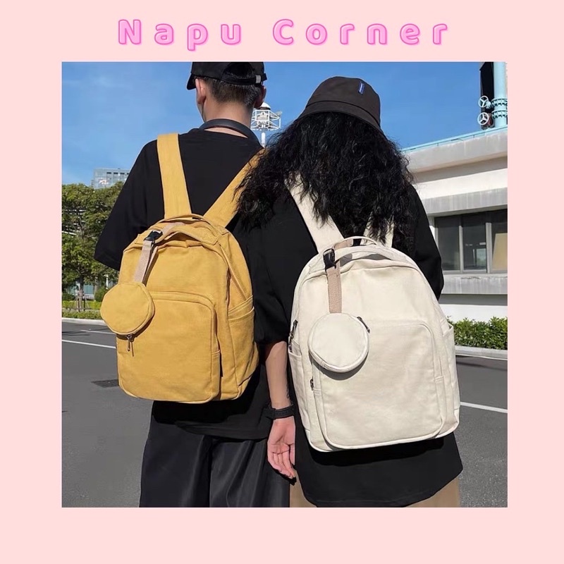 Balo Canvas Vintage Kèm Túi Mini Nhỏ