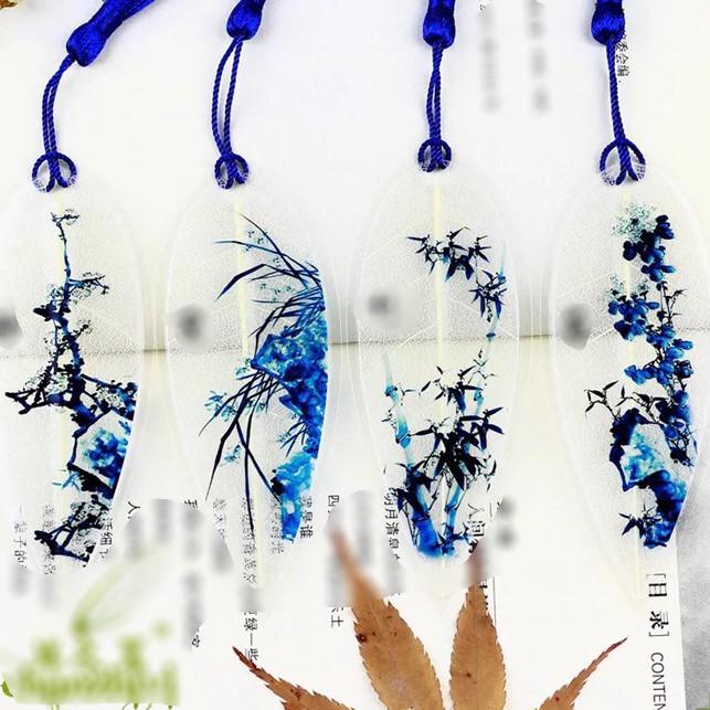 (1 set 4 chiếc) Bookmark gân lá ép mỏng bookmark cổ trang dây tuyến đánh dấu trang