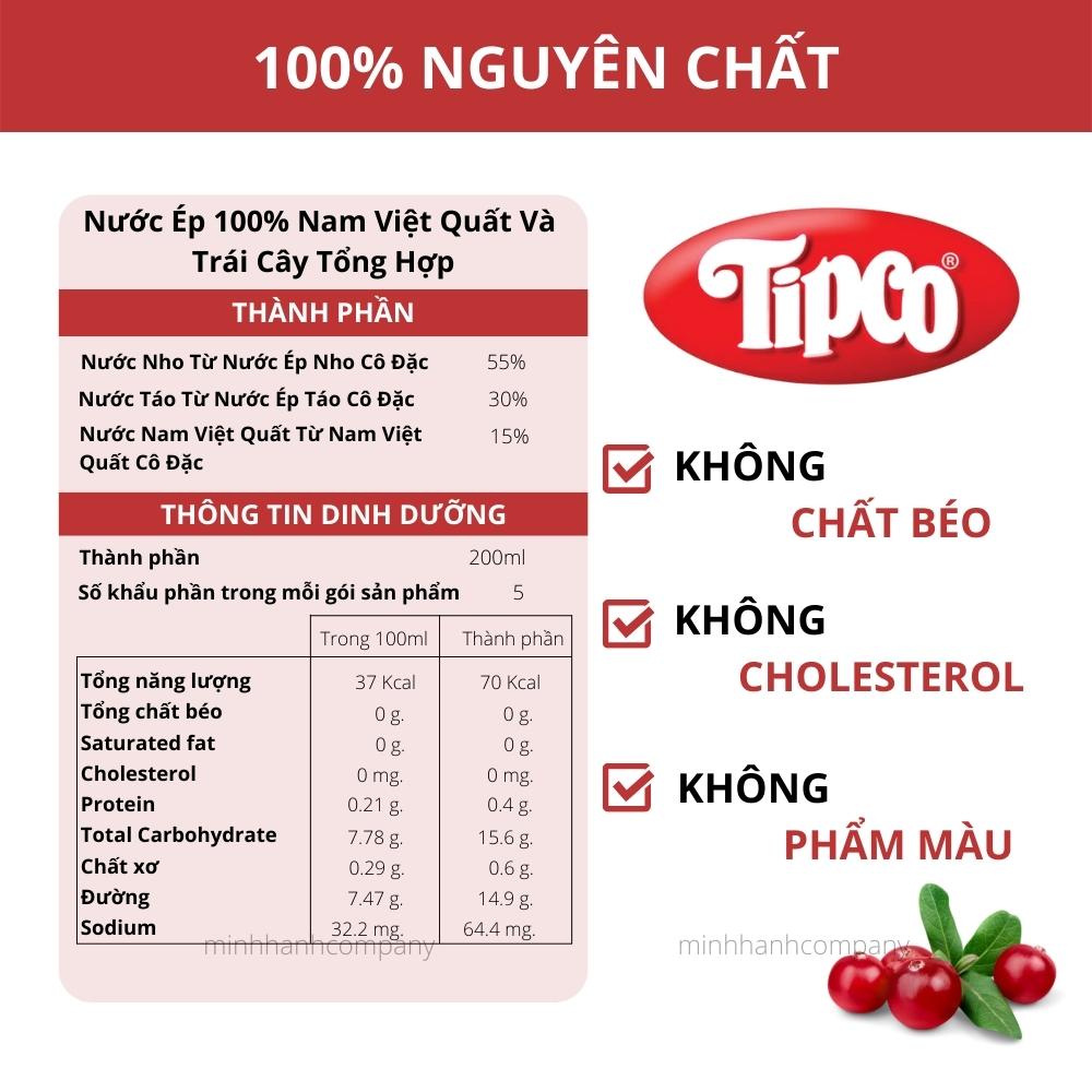 Nước Ép Trái Cây Nam Việt Quất 100% Tipco Nhập Khẩu Từ Thái Lan 100% Mixed Fruit Juice Cranberry Formula Grape Apple Cranberry
