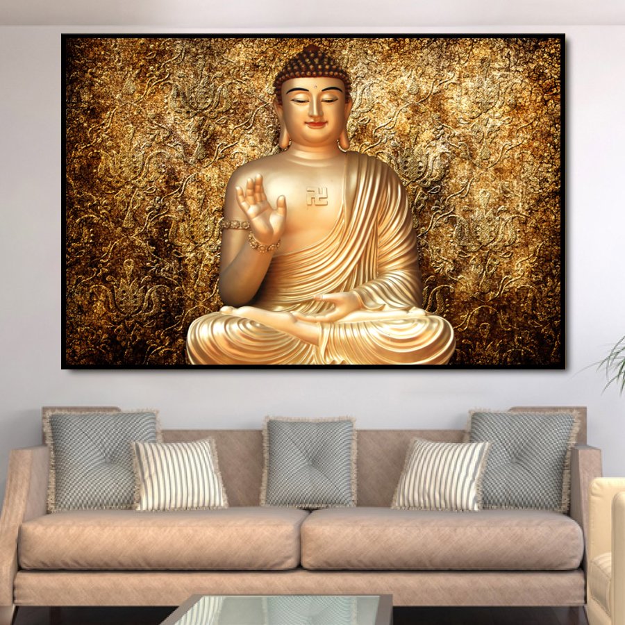 Tranh tráng gương cao cấp - tranh treo tường phật giáo - đức phật thanh tịnh - tặng đinh đa năng không khoan tường