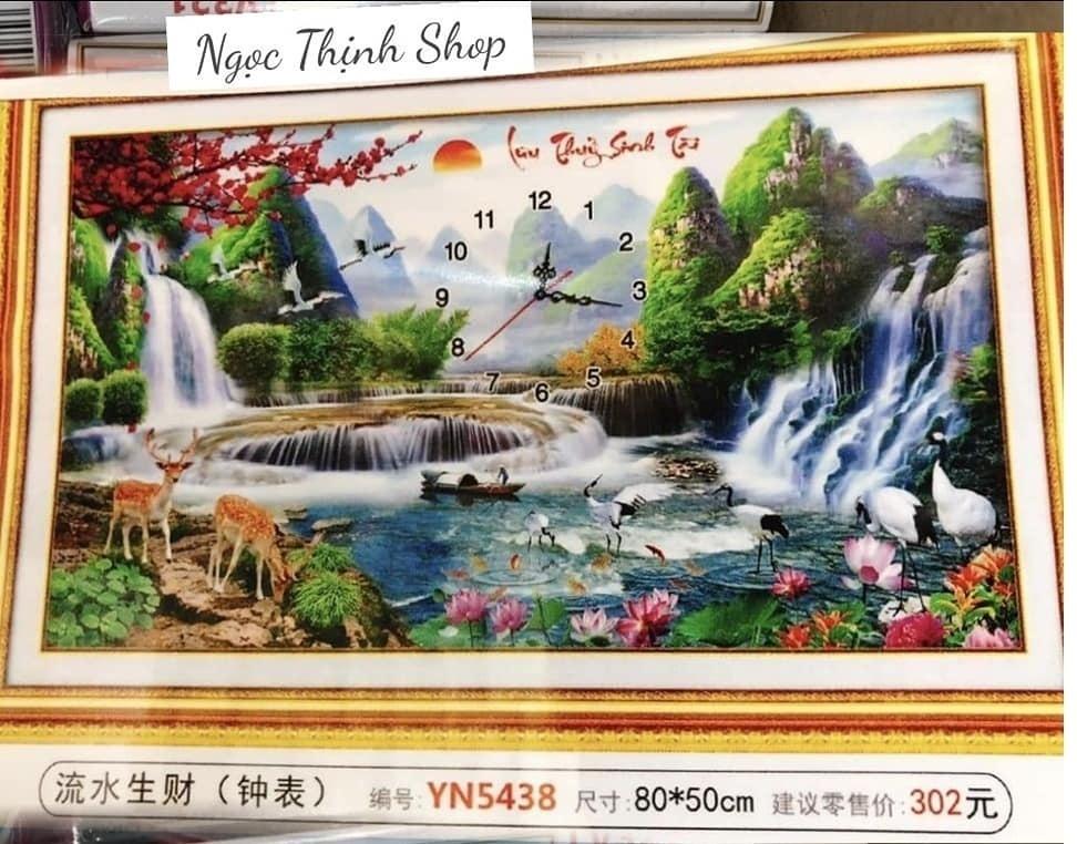 TRANH ĐÍNH ĐÁ Đồng hồ Lưu thủy sinh tài YN5438 KT80X50CM