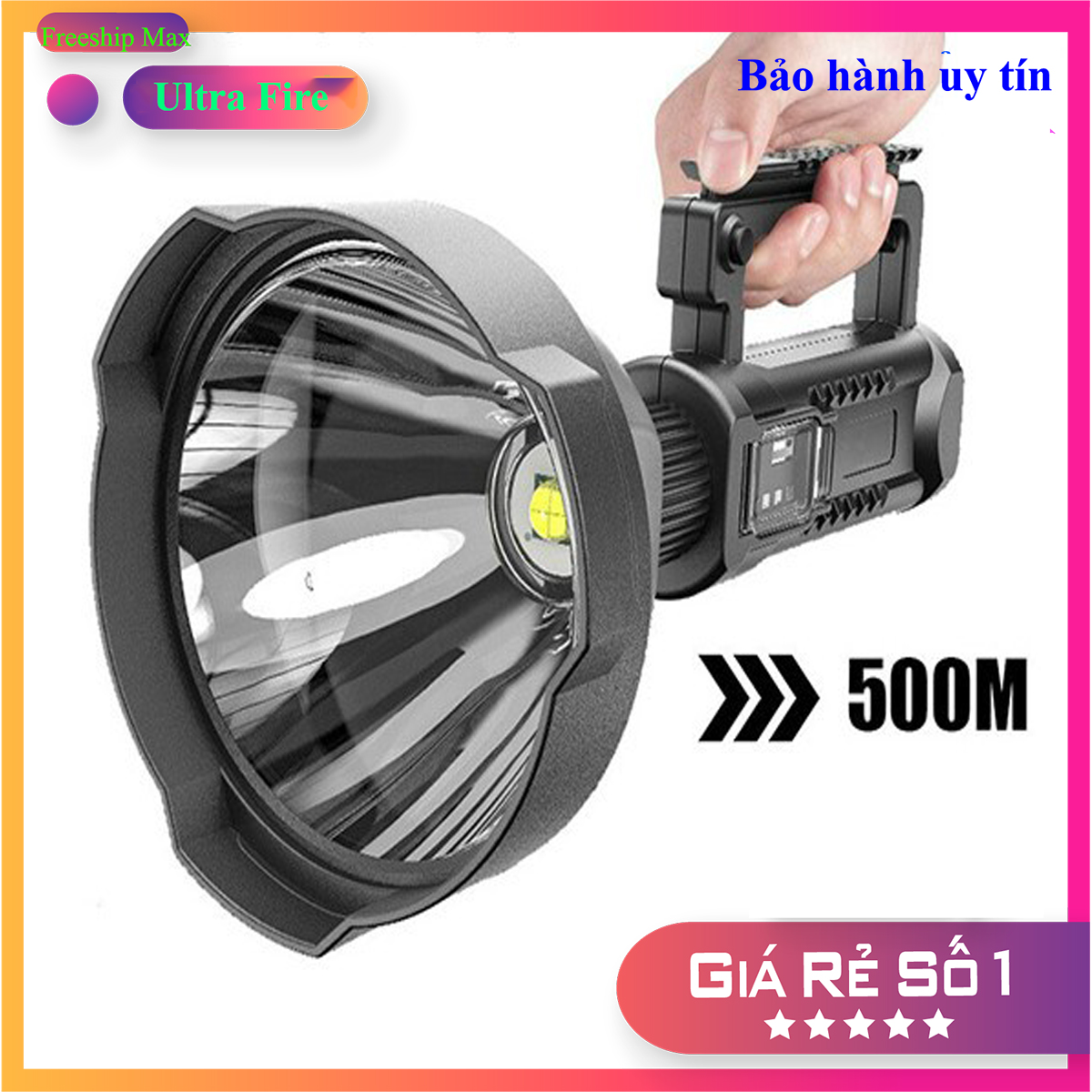 Đèn pin cầm tay loại lớn Đèn pin cầm tay W591 siêu sáng chuyên chiếu sáng công trường, nhà xưởng... Freeship