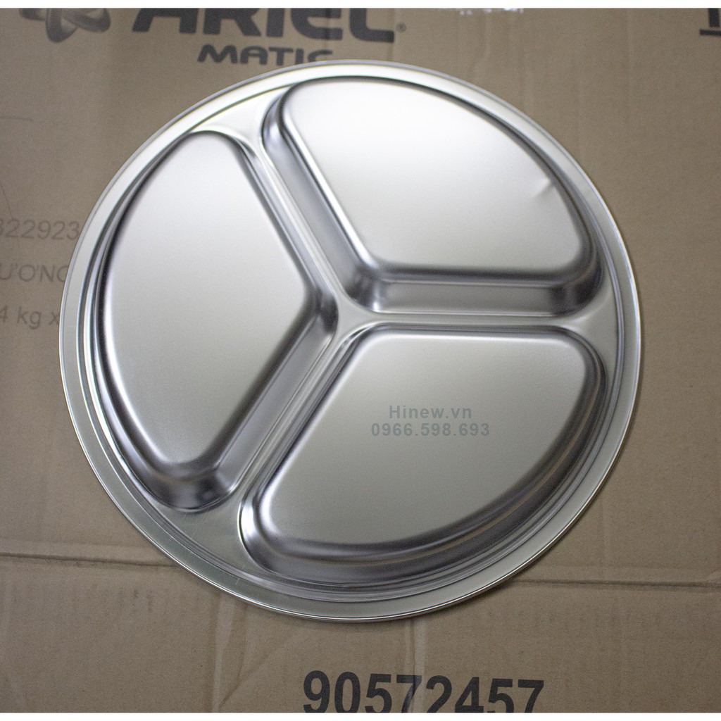 Khay cơm inox tròn 3 ngăn cho trẻ ăn dặm