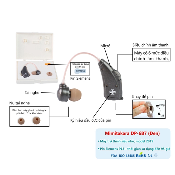 Máy Trợ Thính Siêu Nhỏ Vành Tai Model 2019 Mimitakara Dp-6B7