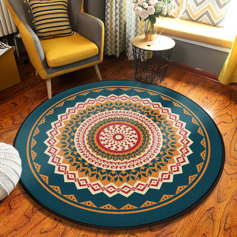 HKStorage Round Mandala Carpet Balcony Coffee Table Mat Classic Bohemian Style Mat Living Room Decoration Mat Tapis Salon Decoration Salon