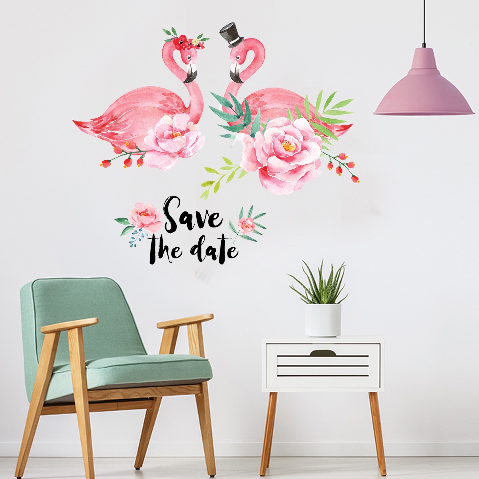 Decal tranh dán tường đôi chim hạc save the date