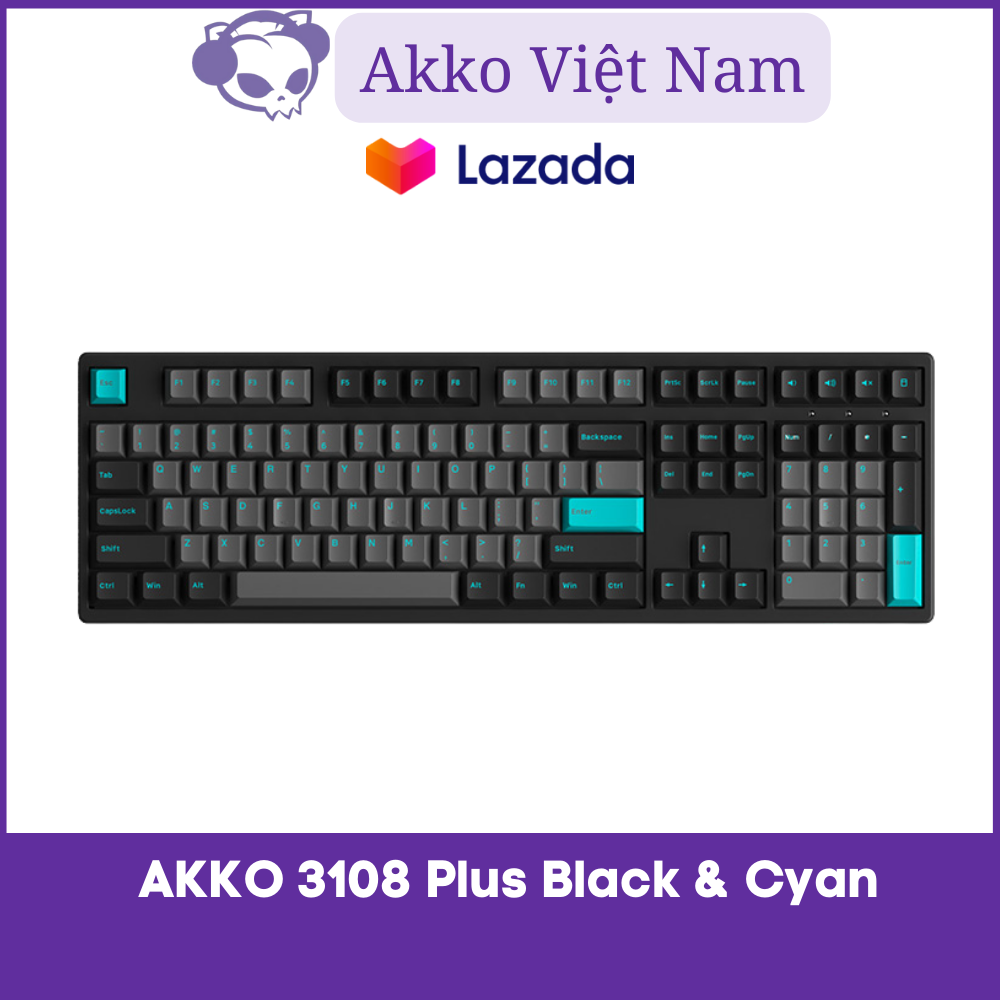 Bàn phím cơ AKKO 3108 Plus Black & Cyan (Foam tiêu âm / AKKO CS switch)