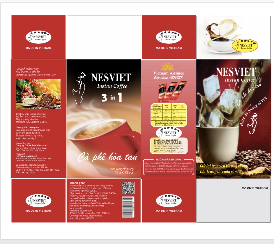 Cà phê hòa tan NESVIET          (Hòa tan 3in1 - Hộp 12 gói)
