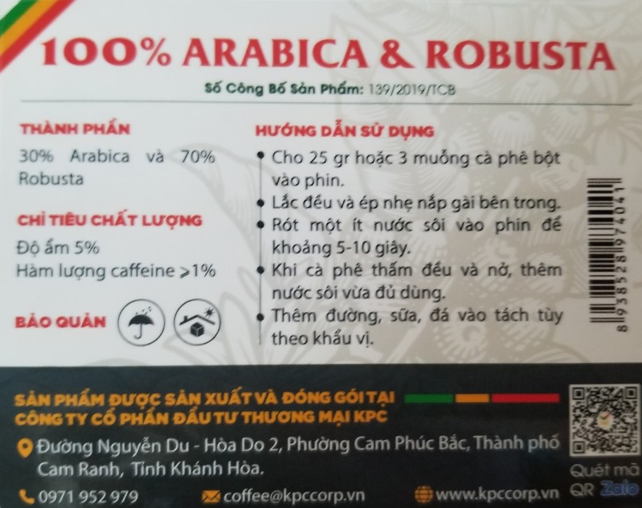 Cà Phê Bột Nguyên Chất 100% Robusta-Arabica
