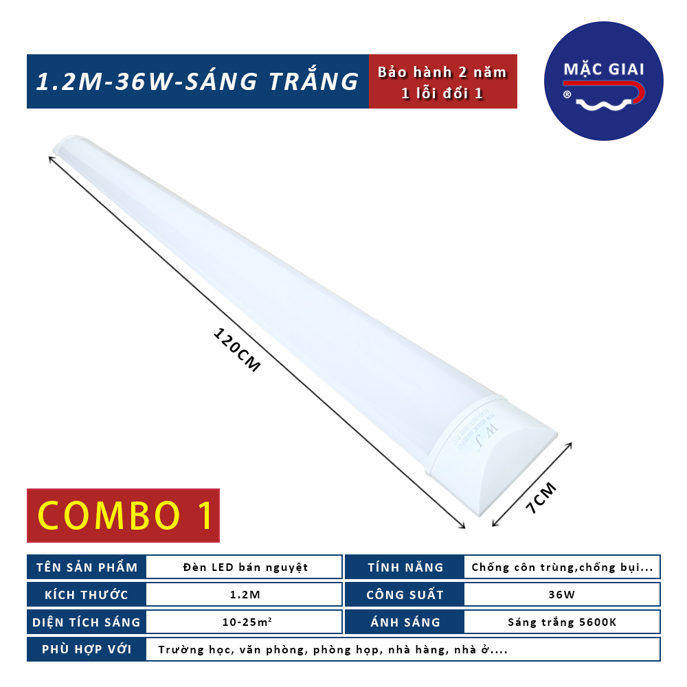 Đèn LED bán nguyệt MẶC GIAI (36w*1.2m*0.07m)