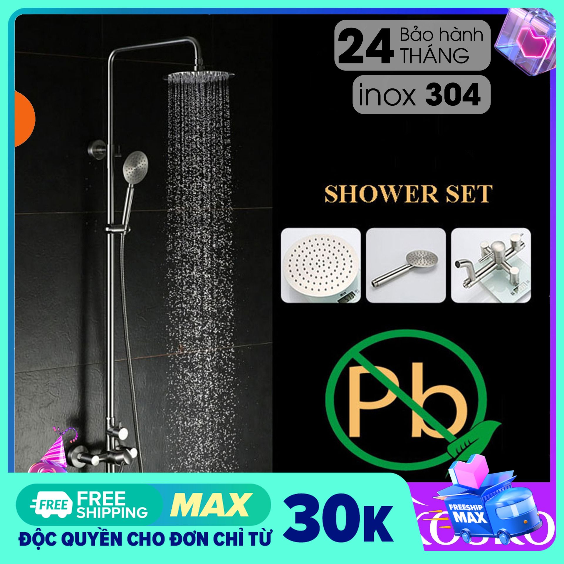 Bộ sen cây tắm nóng lạnh inox 304 tròn TR6800 (Bảo hành toàn quốc 2 năm) TT, Sen tắm nóng lạnh, sen tắm, sen tắm inox