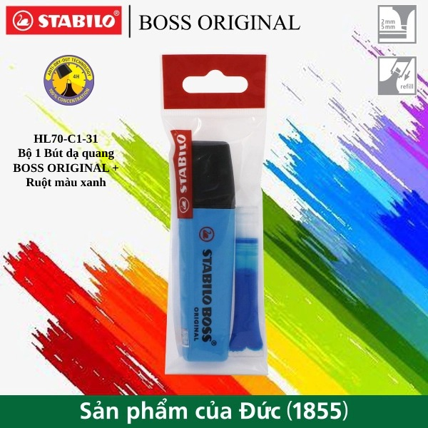 Bộ 1 bút dạ quang stabilo boss original + ruột châm mực vàng hl70