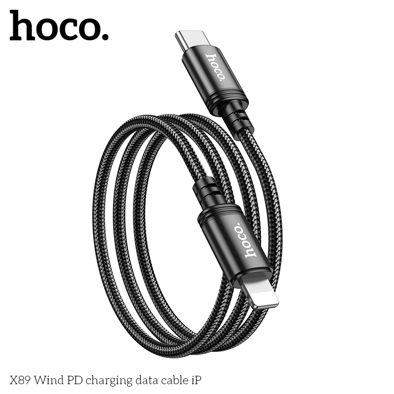 Cáp sạc dây dù Hoco X89 TypeC to TypeC 60W / TypeC to Lightning 20W dài 1M (Đen) - Nhất Tín Computer