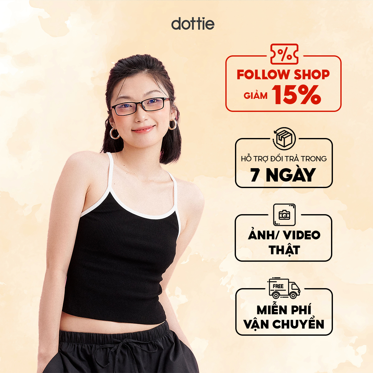 Dottie - áo hai dây khoét lưng cách điệu - đen - t0818
