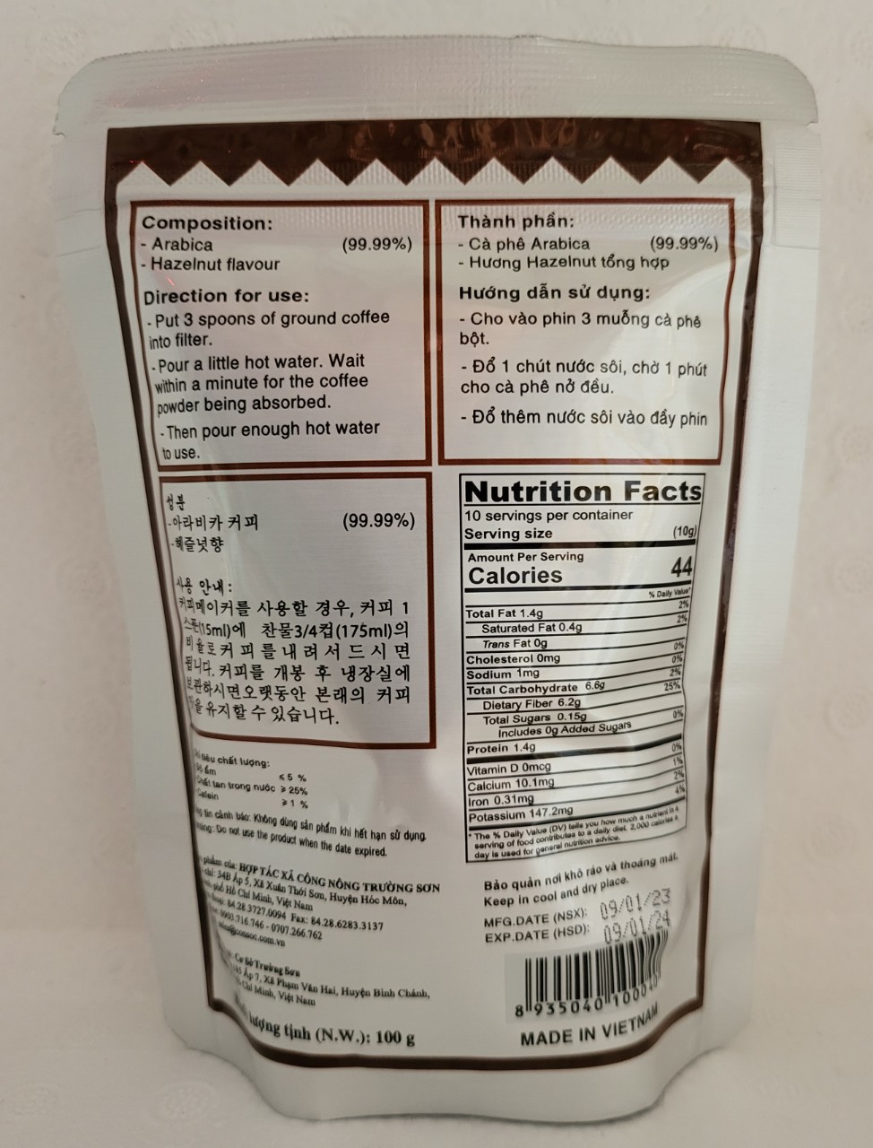 [gói NÂU 100g] CÀ PHÊ BỘT ARABICA HƯƠNG HẠT DẺ [VN] CON SOC Coffee Powder with Hazelnut Flavour