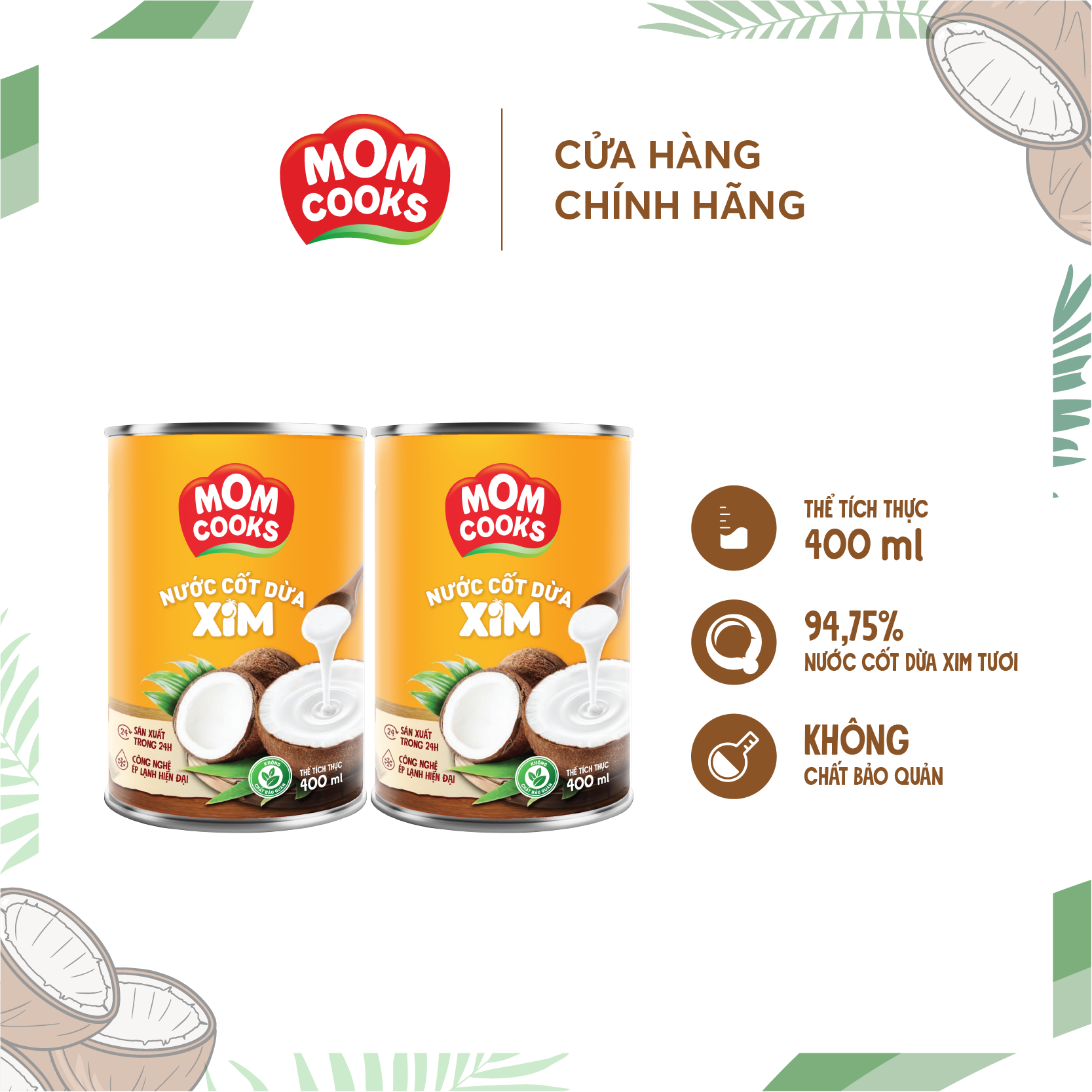 Combo of 2 Cans of Mom Cooks Coconut Milk 400Ml/Can