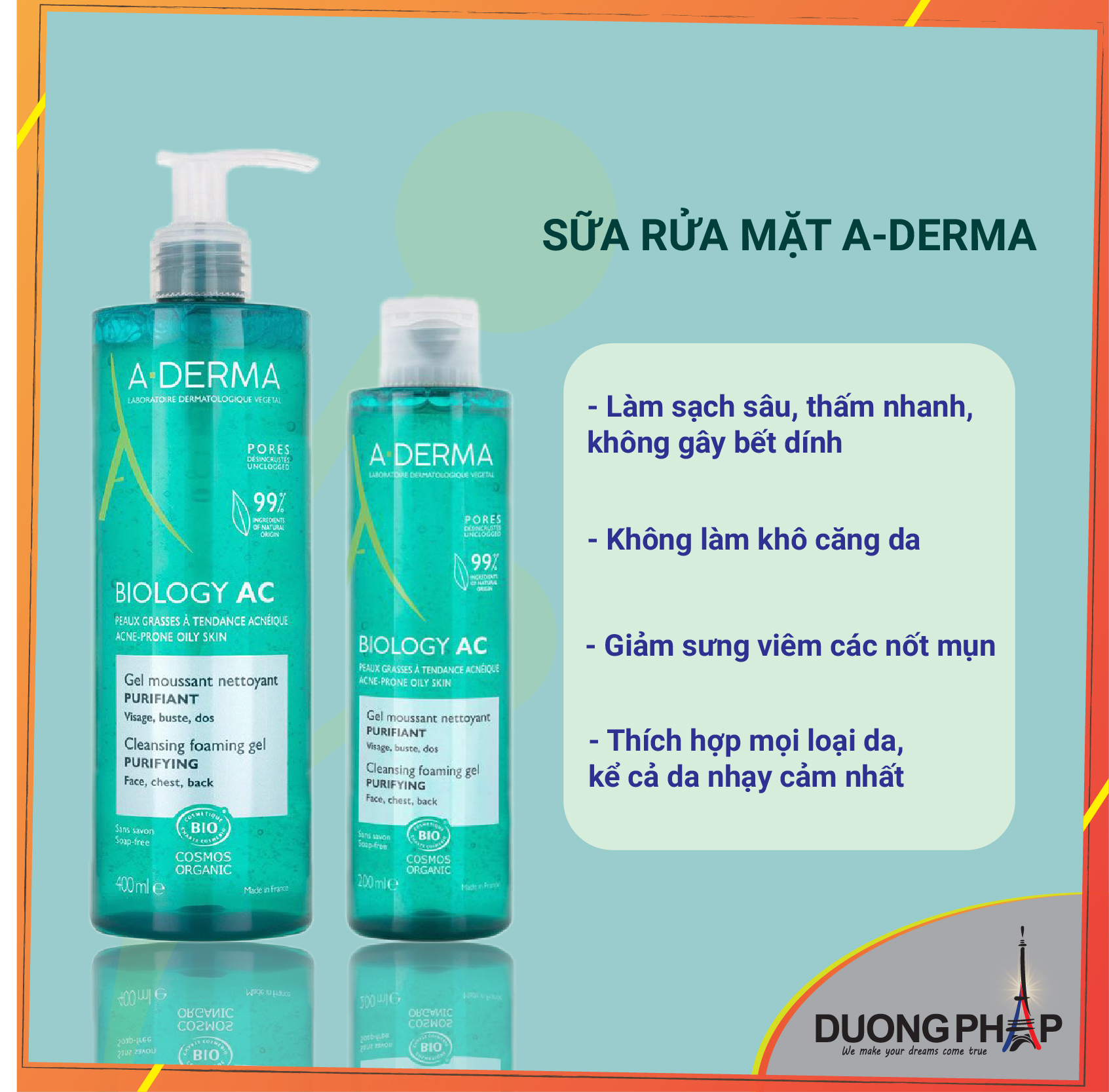 Gel rửa mặt A-derma 400ml