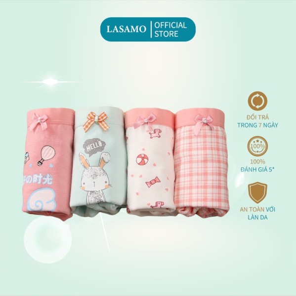 Nơi bán Combo 4 chiếc quần chip bé gái, quần lót cho bé gái cotton cao cấp họa tiết Thỏ Bunny dễ thương hãng LASAMO mã QLB005