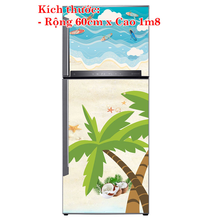 [HCM]Decal trang trí tủ lạnh mẫu Cây Dừa và Bãi Biển chất lượng cao cấp cực nét
