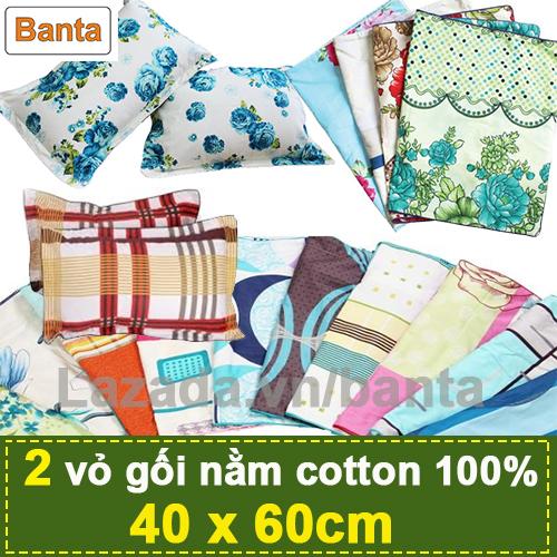 2 cái (1 cặp) vỏ gối nằm cotton 100% VIETMAYCT2, 40x60cm (giao màu ngẫu nhiên), áo gối, bao gối chất lượng, vải dày bền đẹp