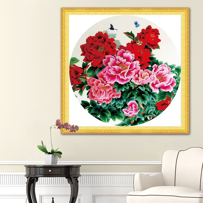 Tranh thêu kín hoa mẫu đơn dx1112, kích thước 50 x 50 cm