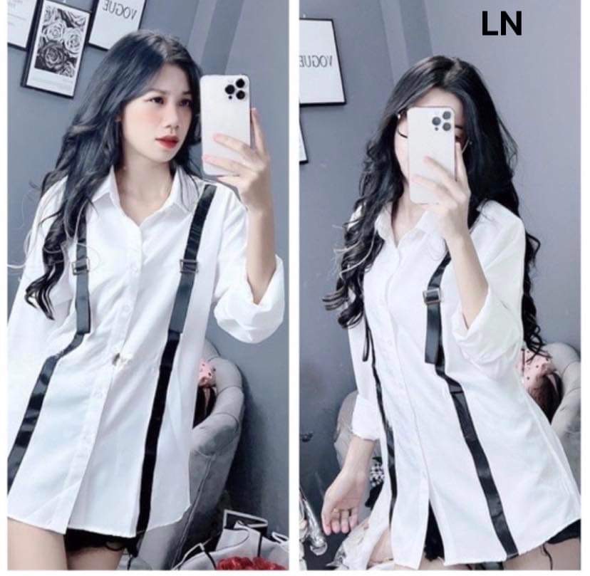 Áo sơ mi dây viền đen Chất sơ mi thô lụa ,ln.