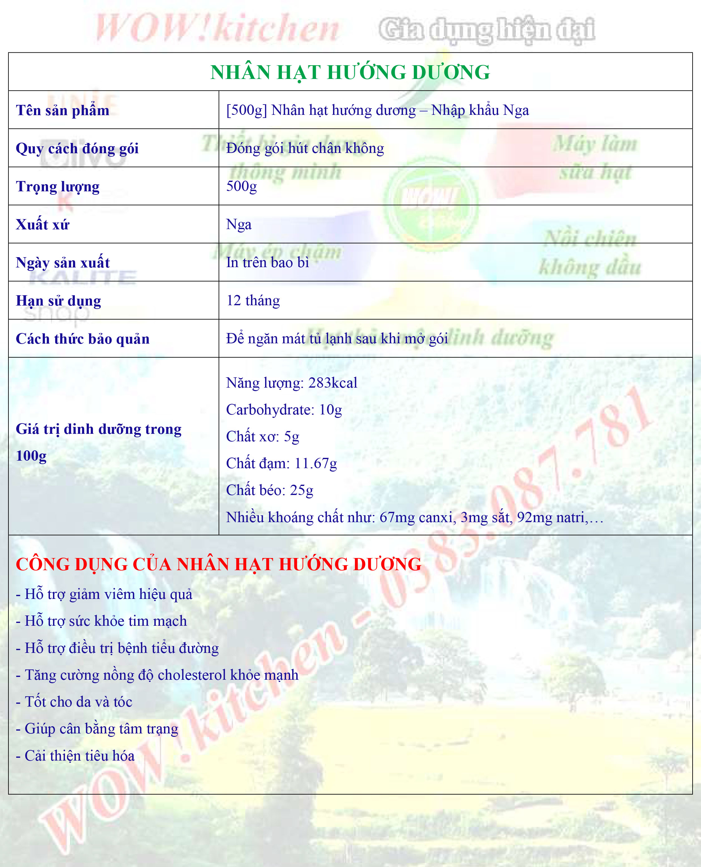 [500g] Nhân hạt hướng dương - Nhập khẩu Nga