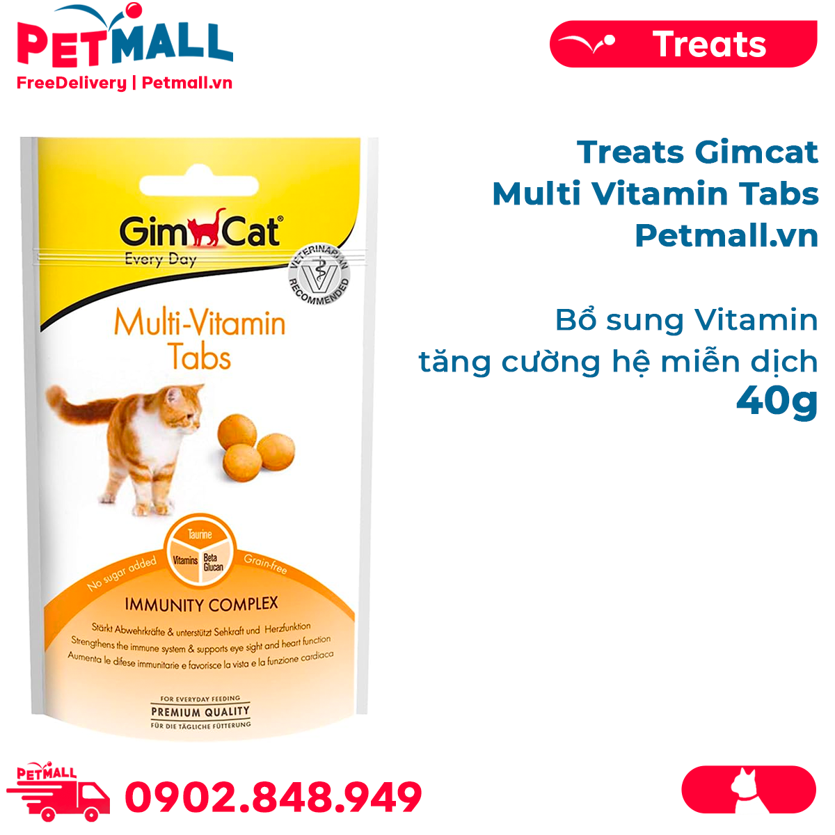 Treats Gimcat Multi Vitamin Tabs 40g - Bổ sung Vitamin, tăng cường hệ miễn dịch Petmall