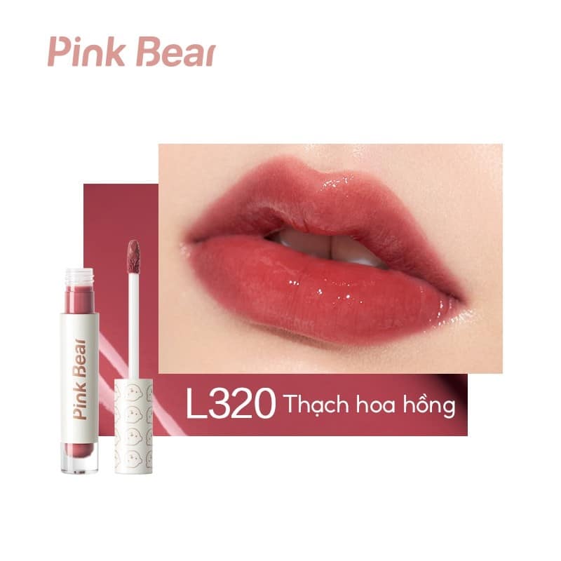 Son kem Pink Bear Glass Shine Lip Gloss Liquid Hydrating