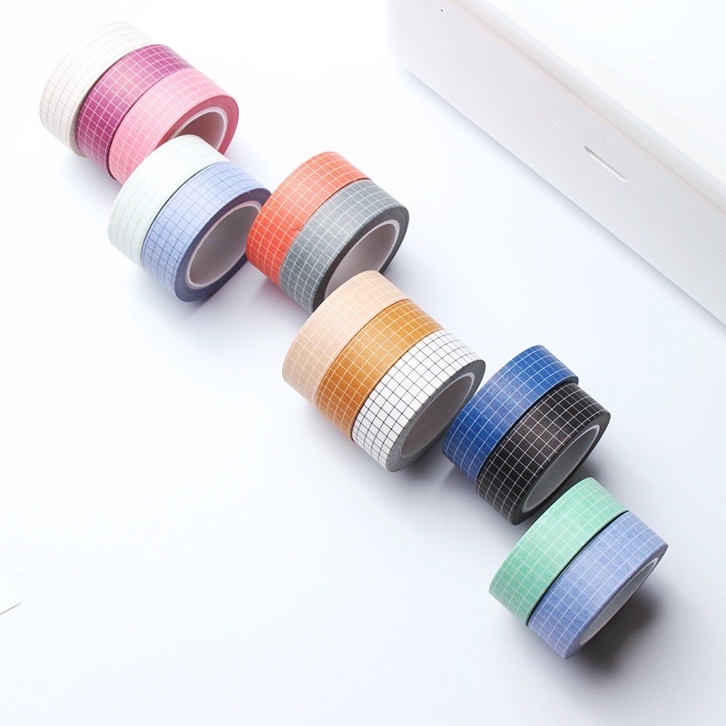 Cuộn washi tape caro cơ bản màu đơn sắc basic dài 10m dùng để trang trí