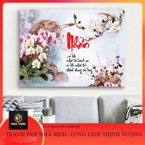Tranh đính đá chữ Nhẫn LV175 - chưa đính đá