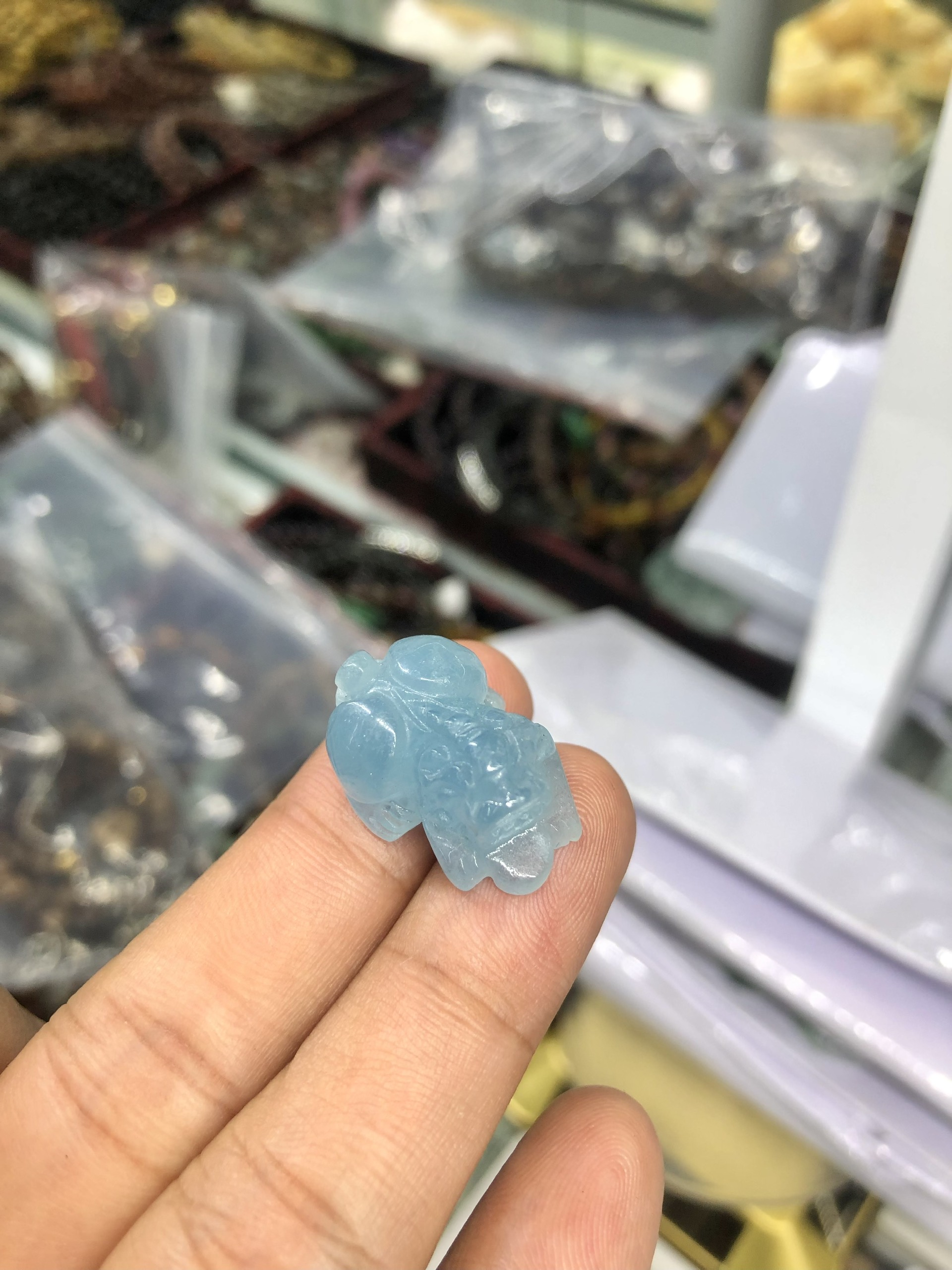 Mặt Tỳ Hưu phong thủy size nhẫn đá aquamarine
