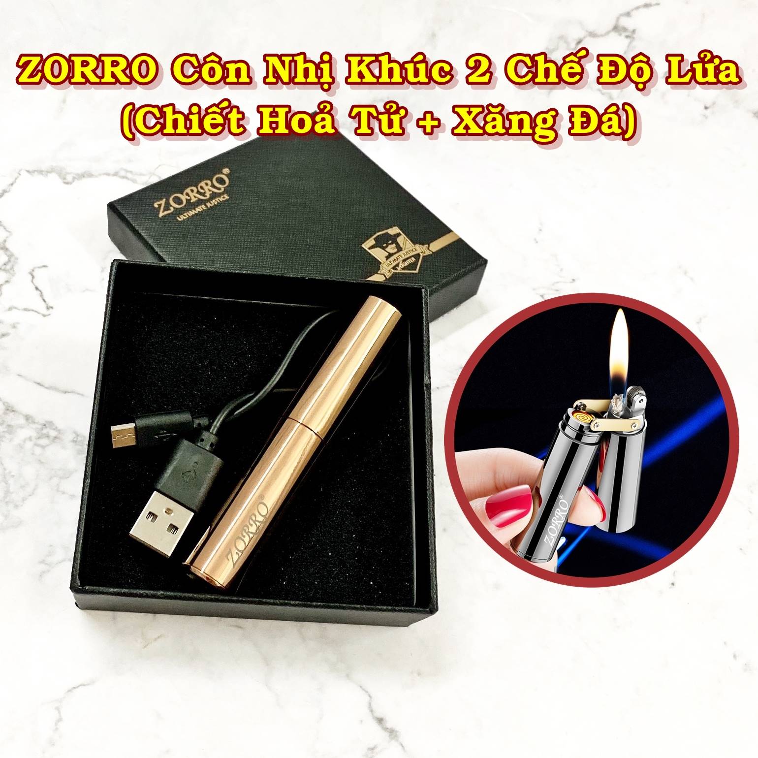 (CHÍNH HÃNG) BẬT LỬA ZORR0 2 CHẾ ĐỘ LỬA (VỪA ĐIỆN VỪA XĂNG) Z8682 CHIẾT HỎA TỬ THỎI LÊN LỬA