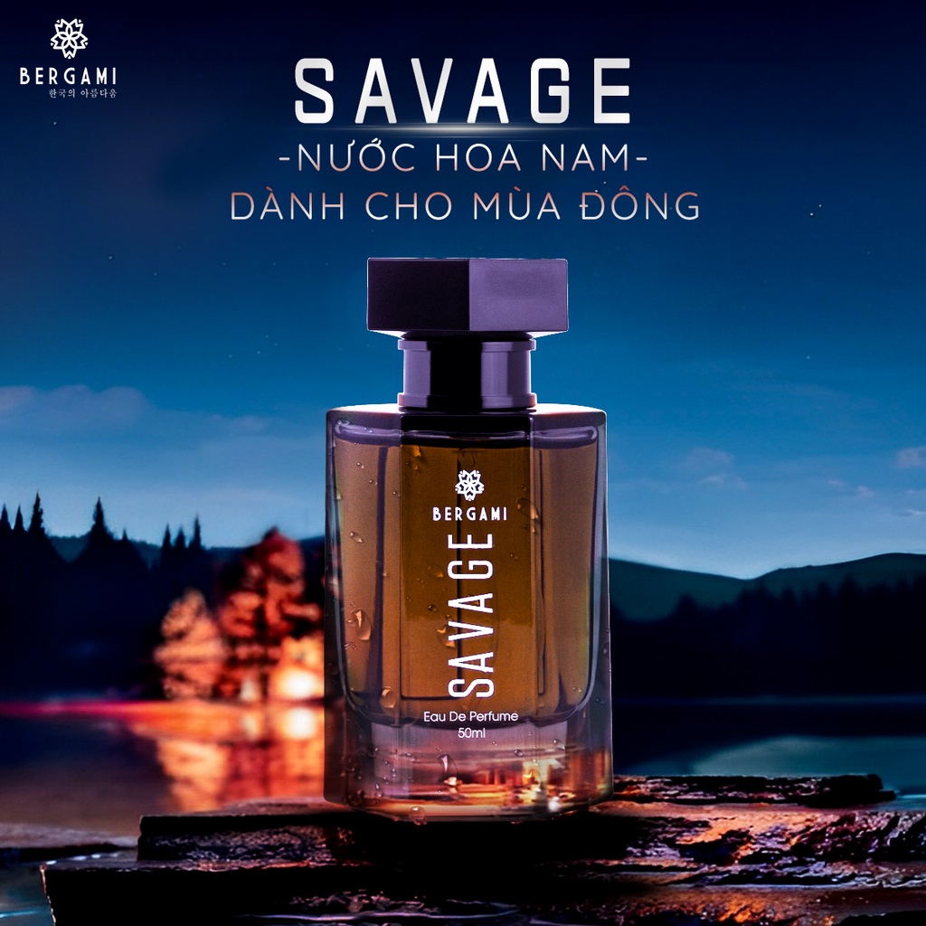 Nước hoa nam chính hãng mùi hương GỖ SỒI trầm ấm quyến rũ Bergami Savage 50ml