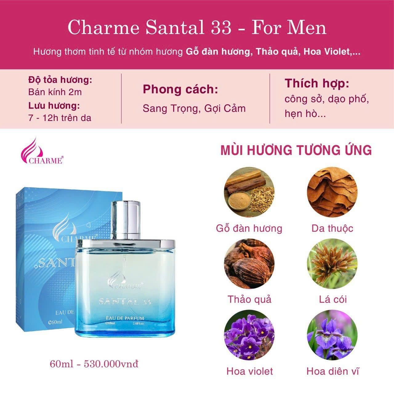 Nước Hoa Nam Charme Santal 33 60ml
