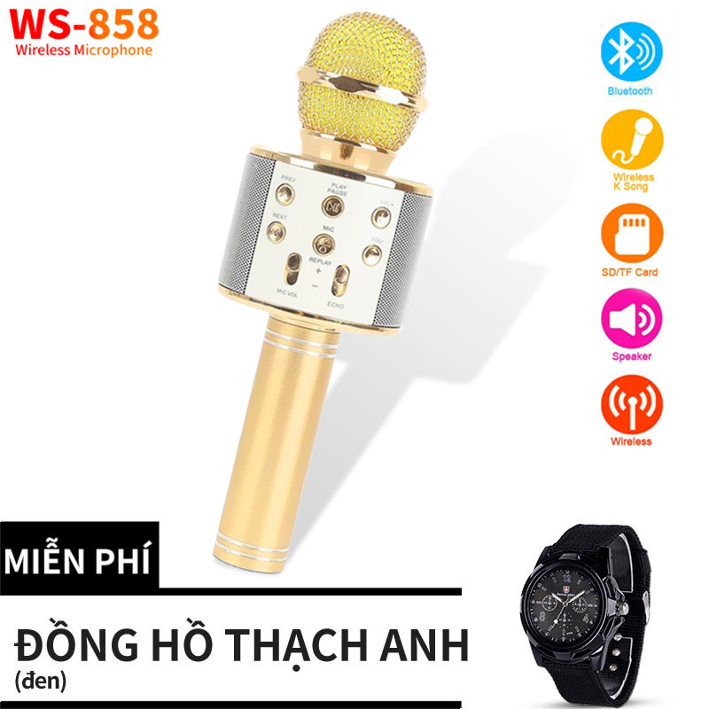 【Đồng hồ thạch anh miễn phí】Micro Karaoke Công Nghệ Mới, Reverb, WS858 Kết Nối Bluetooth Điện Thoại, Máy Tính Bảng