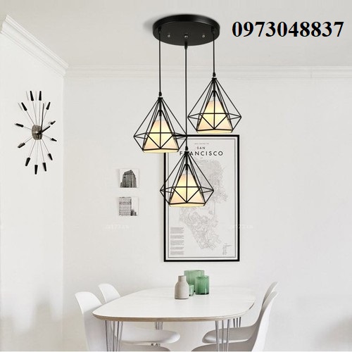 Bộ 3 đèn thả kim cương trang trí phi 250 tặng kèm bóng 5w sáng vàng