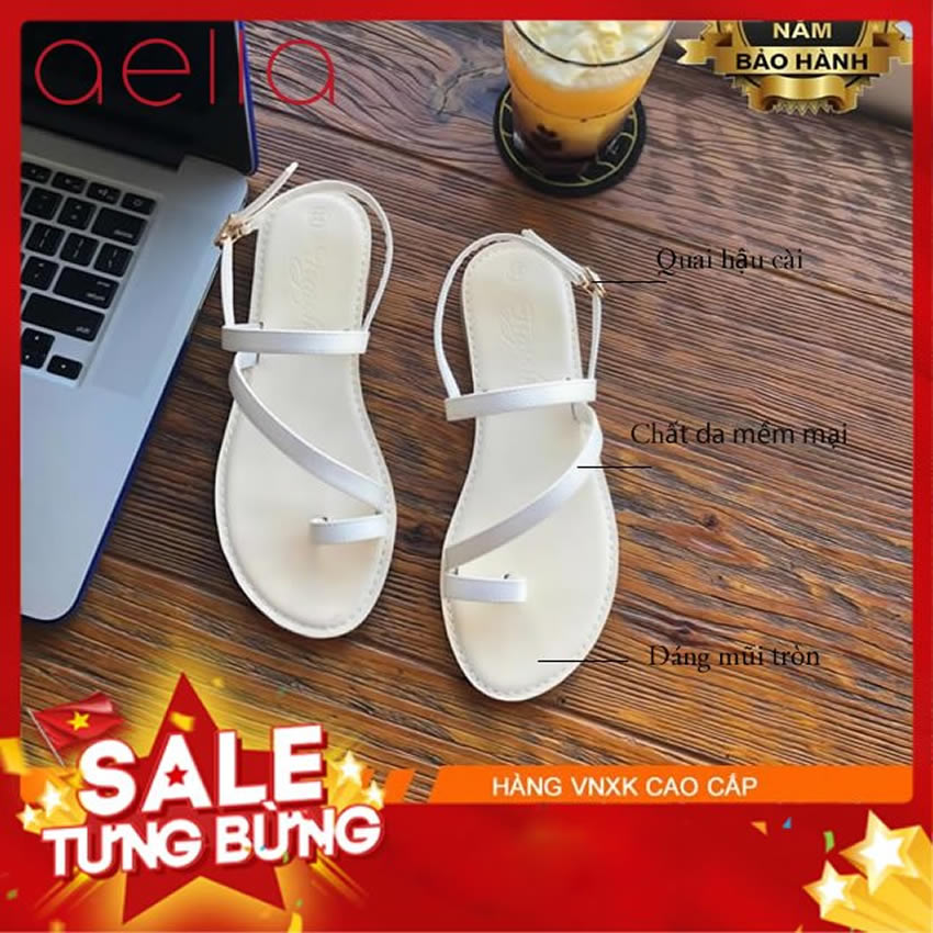 [HCM]Sandal nữ đi học đế thấp AELLA401 - Dép sandal xỏ ngón đầy cá tính