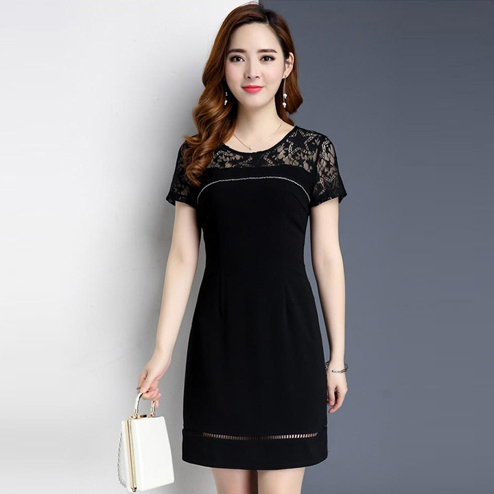 [HCM]Đầm Suông Nữ Phối Ren Thanh Lịch