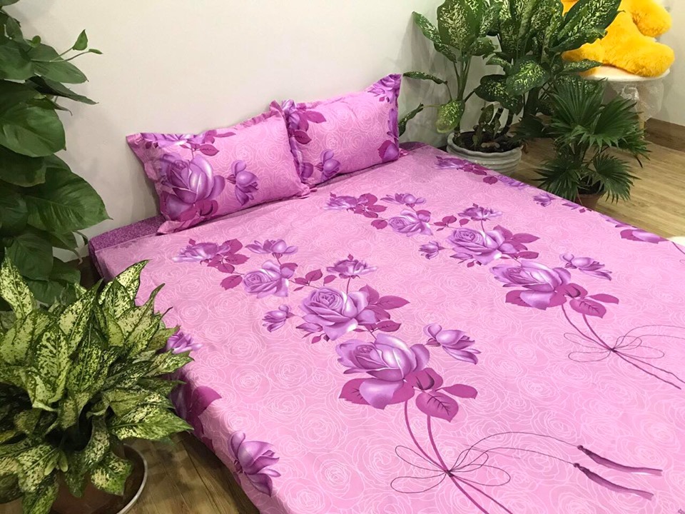 Bộ Chăn Ga Gối Cotton Poly - Hình Hoa Cành Tím ( 3 Món , 4 Món , 5 Món )