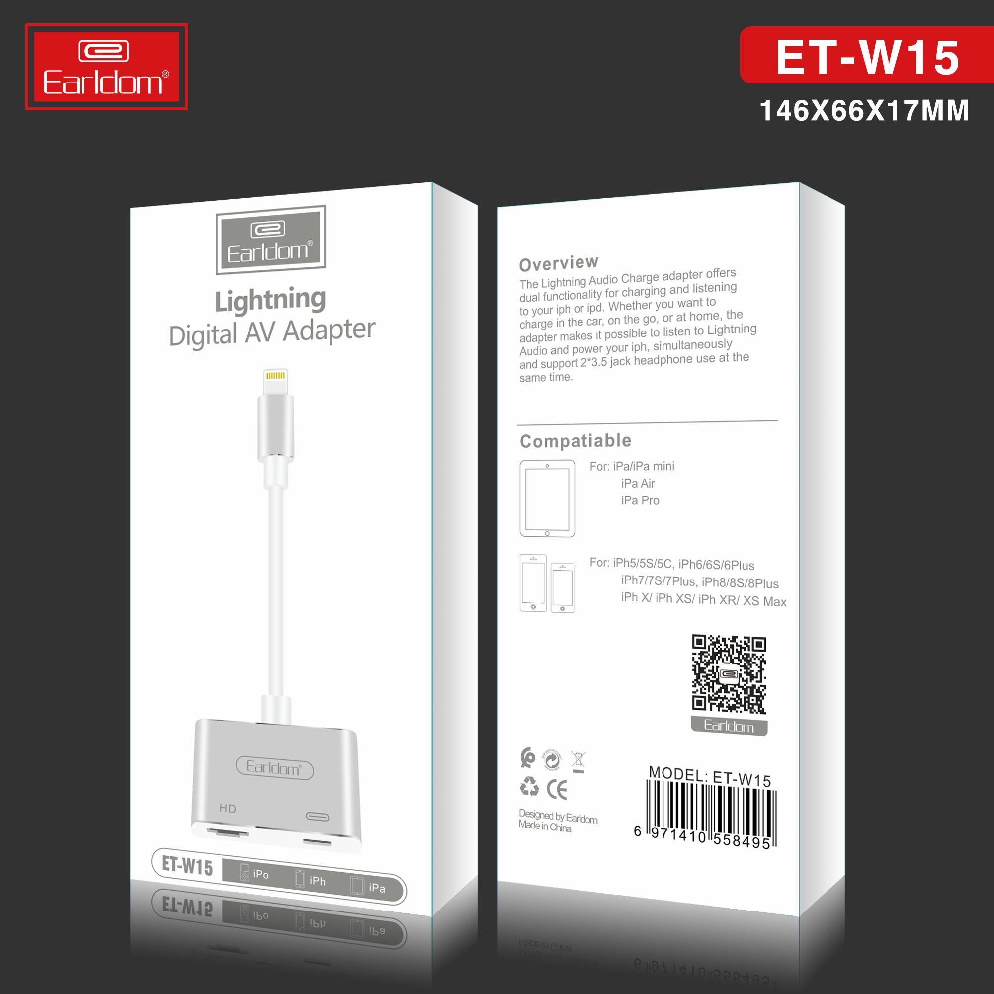 Cáp Chuyển đổi chân Lightning to HDMI Tivi, Máy Chiếu Earldom ET-W15