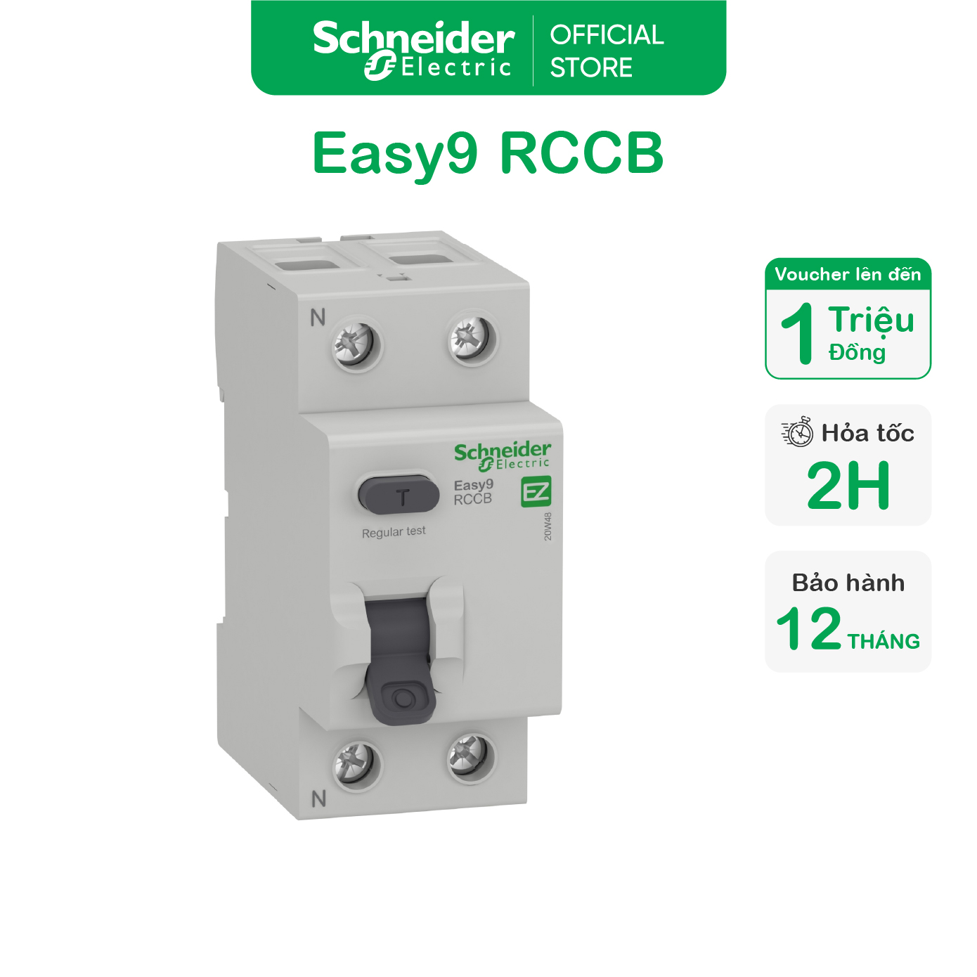 Cầu dao tự động chống dòng rò - easy9 rccb - 2p - 30ma - 240vac - schneider electric - ez9r36225 ez9r36240 ez9r36263