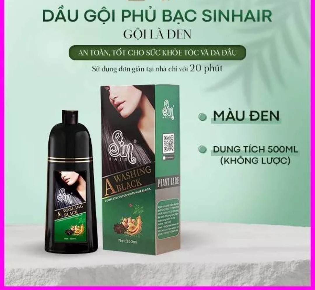 [HCM][CHÍNH HÃNG] DẦU GỘI PHỦ BẠC SIN HAIR MÀU ĐEN 500ML