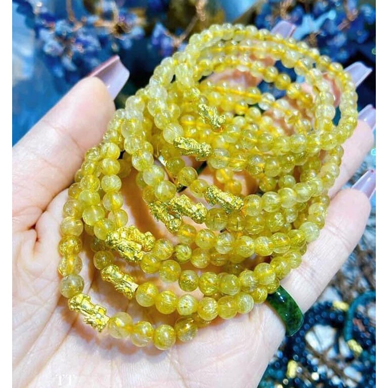 Vòng tay đá. Thach Anh Tóc Vàng Mix Tỳ Hưu Vàng
